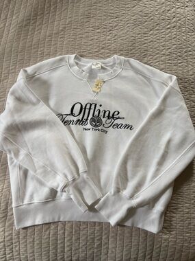 Aerie Offline White Sweatshirt with Black Script